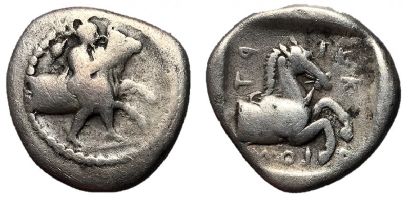 Thessaly, Trikka, 440 - 400 BC
Silver Hemidrachm, 16mm, 2.85 grams
Obverse: Yo...