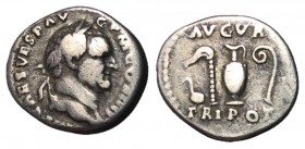Vespasian, 69 - 79 AD, Silver Denarius, Sacrificial Implements
