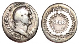 Vespasian, 69 - 79 AD, Silver Denarius, SPQR in Wreath