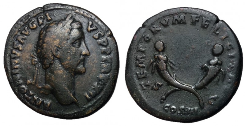 Antoninus Pius with T. Aelius Antoninus and T. Aurelius Antoninus, 149 AD
AE Se...