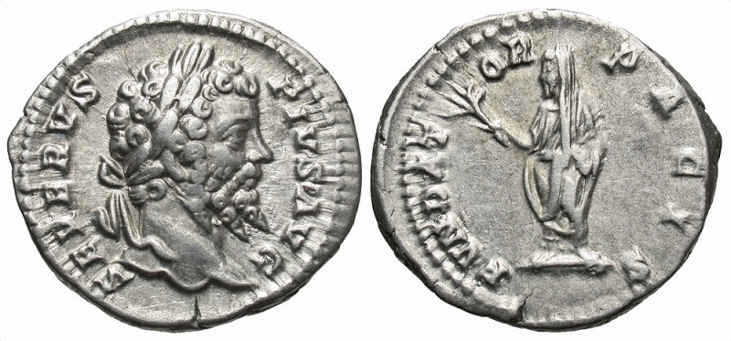 Septimius Severus, 193 - 211 AD
Silver Denarius, Rome Mint, 20mm, 3.14 grams
O...