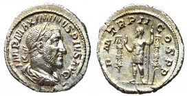 Maximinus, 235 - 238 AD, Silver Denarius, Emperor with Standards