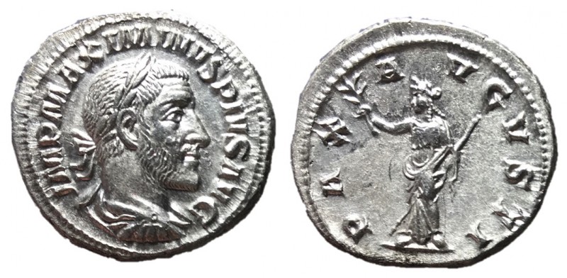 Maximinus, 235 - 238 AD
Silver Denarius, Rome Mint, 20mm, 3.38 grams
Obverse: ...