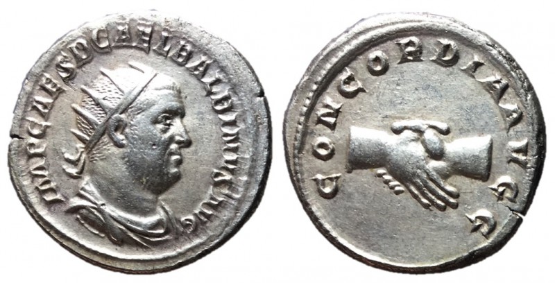 Balbinus, 238 AD
Silver Antoninianus, Rome Mint, 22mm, 5.10 grams
Obverse: IMP...