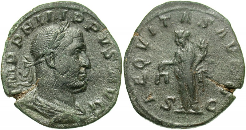 Philip I, 244 - 249 AD
AE Sestertius, Rome Mint, 30mm, 15.24 grams
Obverse: IM...