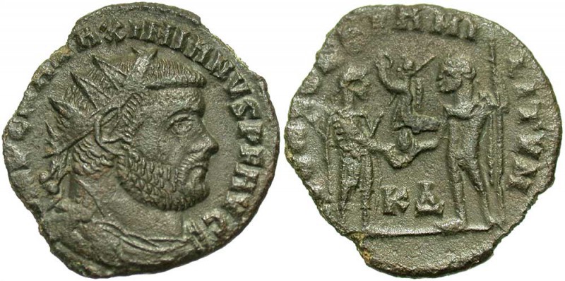 Maximianus, 286 - 305 AD
AE Radiate, Cyzicus Mint, 20mm, 2.39 grams
Obverse: I...