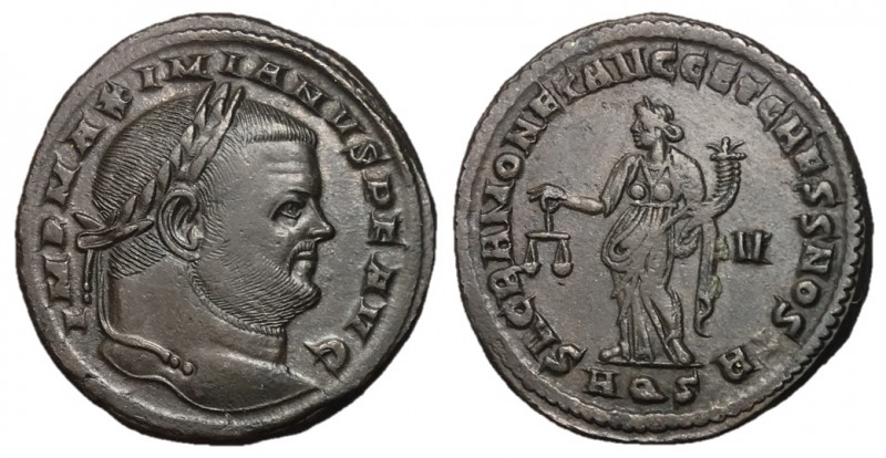 Maximianus, 284 - 305 AD
AE Follis, Aquileia Mint, 28mm, 10.05 grams
Obverse: ...