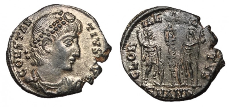 Constantius II, 330 - 335 AD
AE Follis, Antioch Mint, 16mm, 1.33 grams
Obverse...