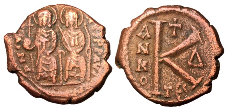 Justin II with Sophia, 565 - 578 AD
AE Half Follis, Thessalonica Mint, 22mm, 6....