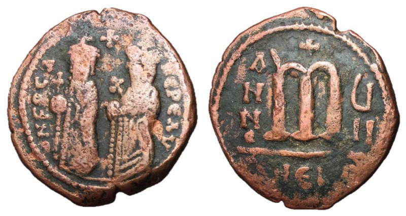 Phocas with Leontia, 602 - 610 AD
AE Follis, Theoupolis Mint, 28mm, 8.71 grams...