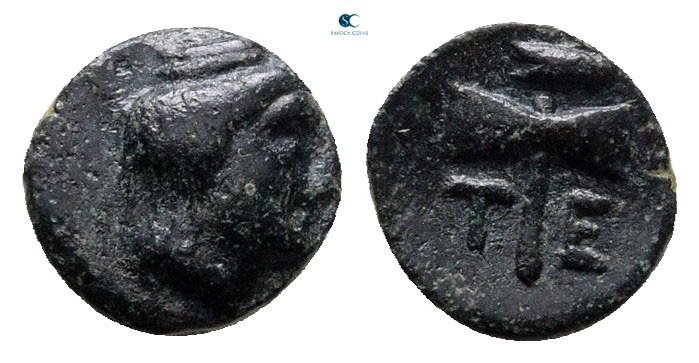 Troas. Tenedos circa 400-350 BC. 
Bronze Æ

8 mm, 0,47 g



Very Fine