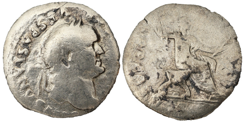 Vespasian AR Denarius, 74 AD. Obv: IMP CAESAR VESP AVG: Head of Vespasian, laure...