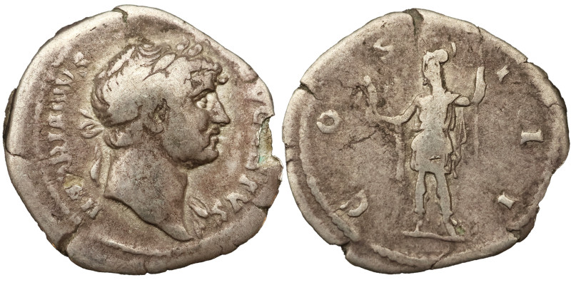 Hadrian AR Denarius, 124-125 AD. Obv: HADRIANVS AVGVSTVS: Head of Hadrian, laure...