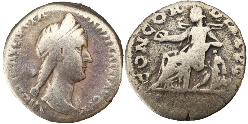 Sabina AR Denarius, 130-133 AD. Obv: SABINA AVGVSTA HADRIANI AVG P P: Bust of Sa...