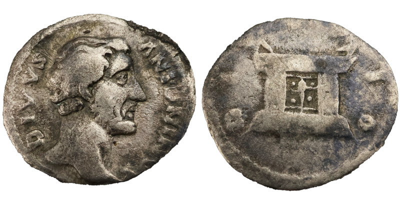 Antoninus Pius AR Denarius, Obv: DIVVS ANTONINVS: Head of Antoninus Pius, bare, ...