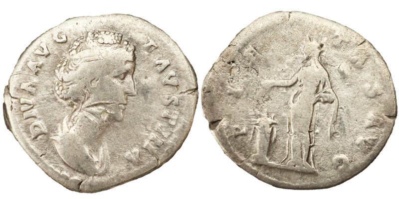 Faustina the Elder AR Denarius, 141 AD. Obv: DIVA AVG FAVSTINA: Bust of Faustina...