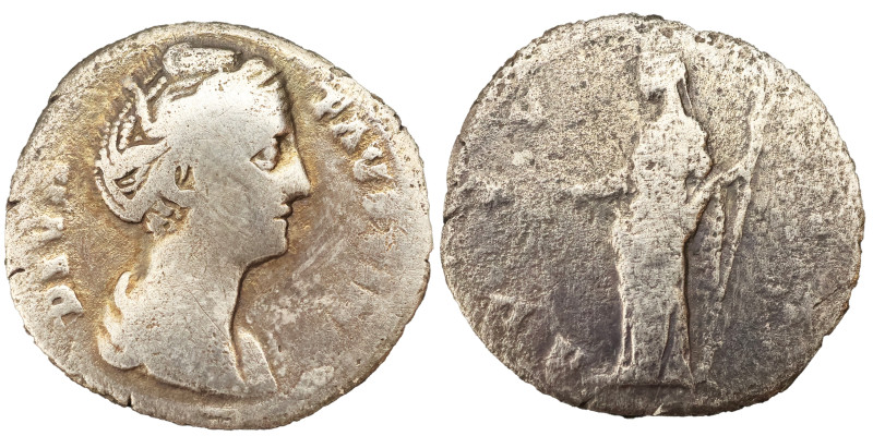 Faustina the Elder AR Denarius, 141 AD. Obv: DIVA FAVSTINA: Bust of Faustina the...