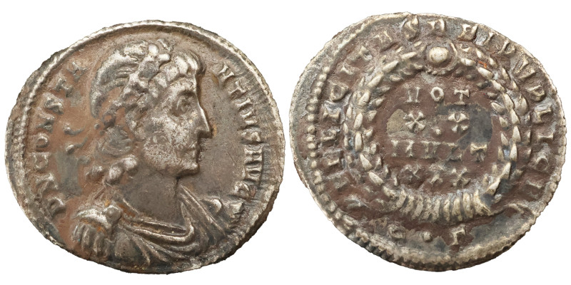 Valens II AR Siliqua 340-350 AD. Obv: CONSTANT-IVS P F AVG: Bust of Constantius ...