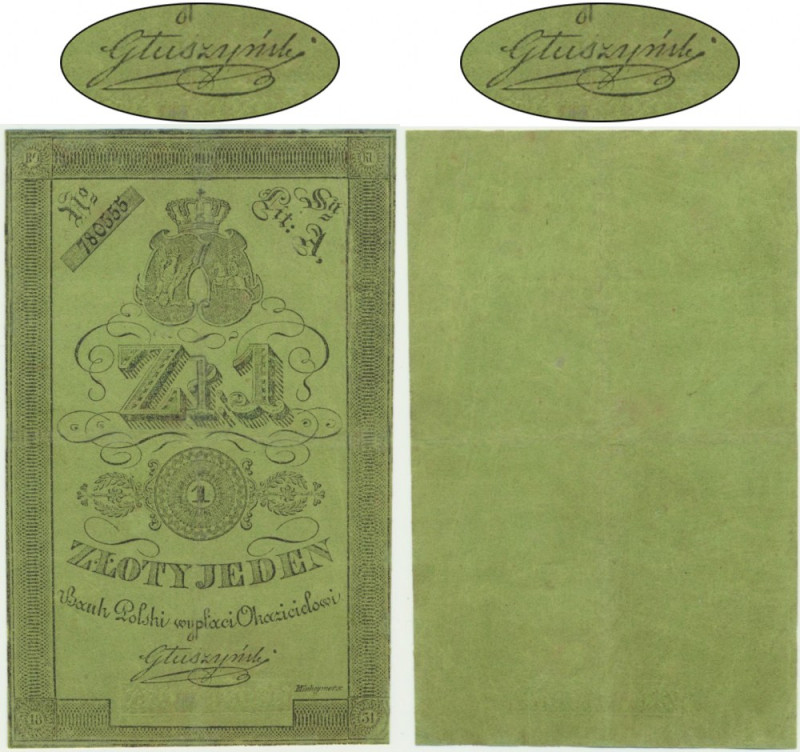 1 złoty 1831 - Głuszyński - gruby papier &nbsp; Powstańcza złotówka z podpisem G...