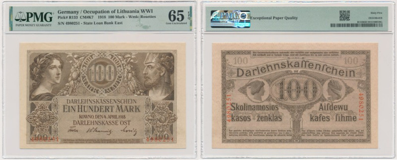 Kowno, 100 Mark 1918 - PMG 65 EPQ - BEAUTIFULL A fantastic note, the condition o...