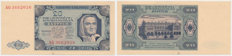 20 złotych 1948 - AG - rzadka odmiana &nbsp; Rzadsza wczesna seria oznaczona duż...