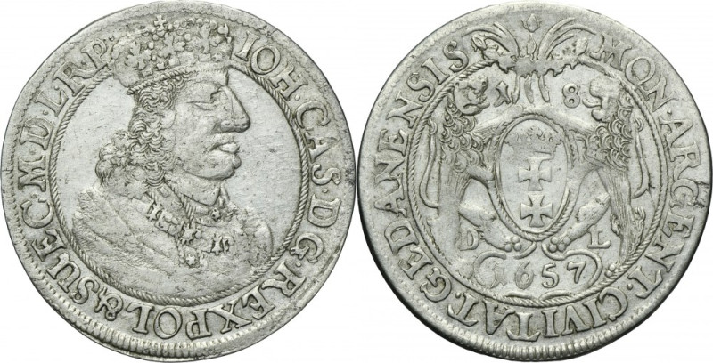 John II Casimir, 1/4 Thaler Danizg 1657 DL Variety with obverse legend IOH and r...