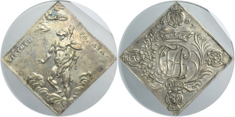 August II the Strong, Thaler Dresden 1697 - NGC AU55 Occasional issue, minted in...