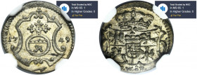 Augustus III of Poland, Heller Dresden 1749 FWôF - NGC MS65 - RARE MAX - JEDYNY