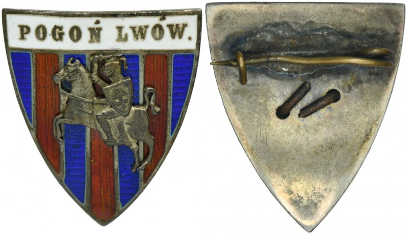 Badge of the Pogoń Lwów Sports Club - RARE Original fastening in the form of a h...