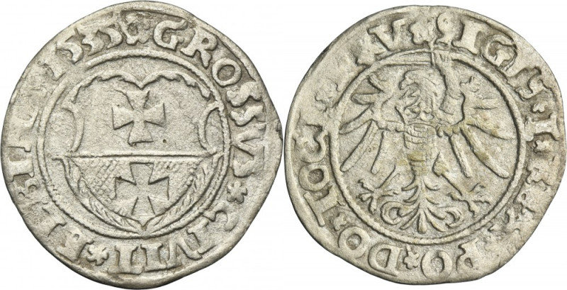 Sigismund I the Old, Groschen Elbing 1535 - PRV Variety with eding of the obvers...