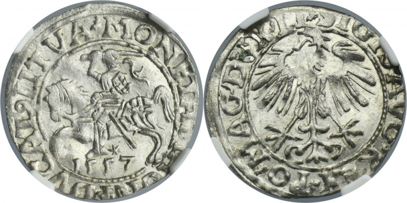 Sigismund II August, 1/2 Groschen Vilnius 1557 - LI/LITVA - NGC MS64 Variety wit...