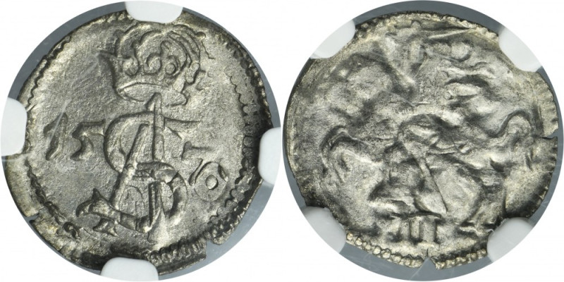 Sigismund II August, 2 Denarius Vilnius 1570 - NGC MS61 Rare variety of engraver...