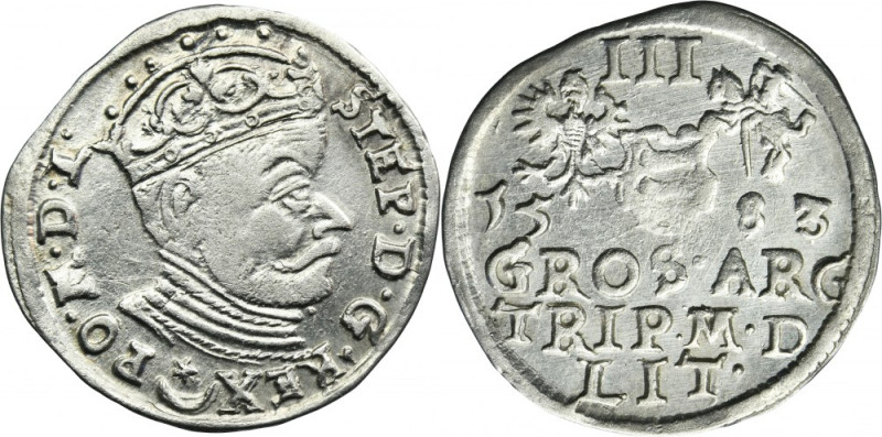 Stephen Bathory, 3 Groschen Vilnius 1583 Variatety with the Leliwa coat of arms ...