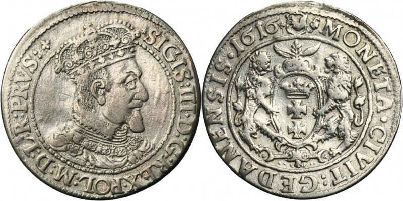 Sigismund III Vasa, 1/4 Thaler Danzig 1616 Variety&nbsp;with a bust with a stand...