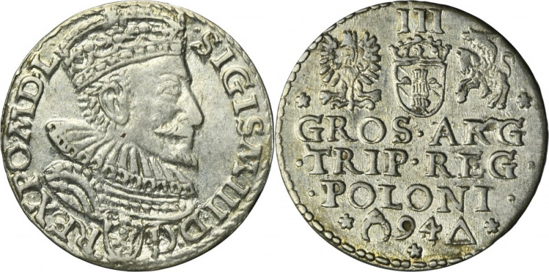 Sigismund III Vasa, 3 Groschen Marienburg 1594 - open ring Rarer variety with an...