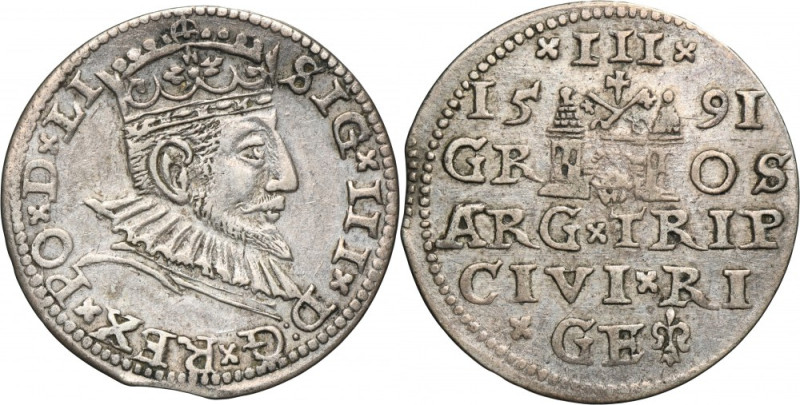 Sigismund III Vasa, 3 Groschen Riga 1591 - LI Variety with ending of the obverse...