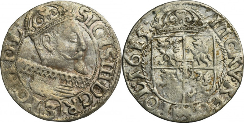 Sigismund III Vasa, 3 Kreuzer Krakau 1615 - POL Variety with Abdank coat of arms...