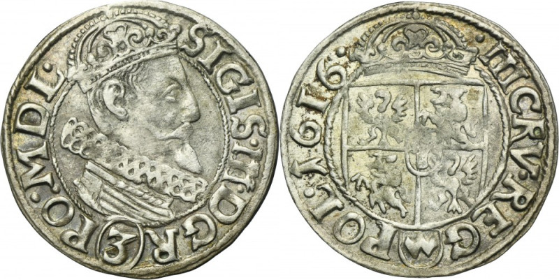 Sigismund III Vasa, 3 Kreuzer Krakau 1616 Variety with the Abdank coat of arms o...