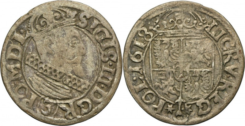 Sigismund III Vasa, 3 Kreuzer Krakau 1618 - RARE Rare vitange of Krakau 3 kreuze...