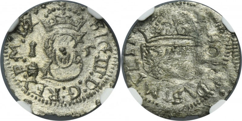 Sigismund III Vasa, Schilling Vilnius 1615 - NGC MS63 Slightly rare variety with...