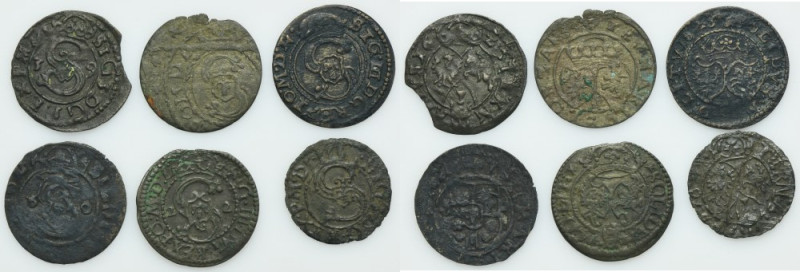 Lot, Sigismund III Vasa, Ternarius and Schilling Lobzenica and Vilnius (6 pcs.) ...