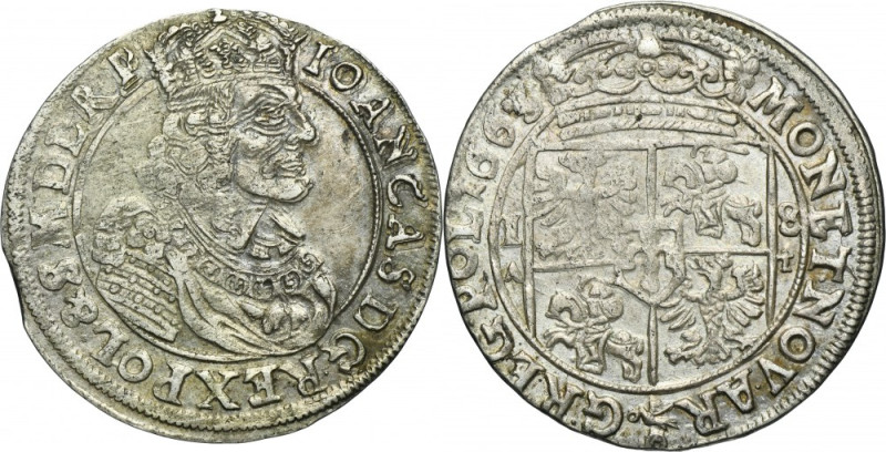 John II Casimir, 1/4 Thaler Bromberg 1663 AT Variety with ending of the obverse ...