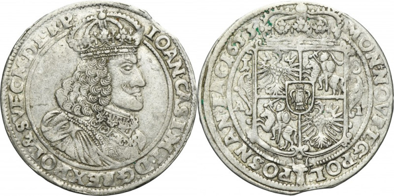 John II Casimir, 1/4 Thaler 1653 AT Variety with obverse legend CASIMI and SVEC ...