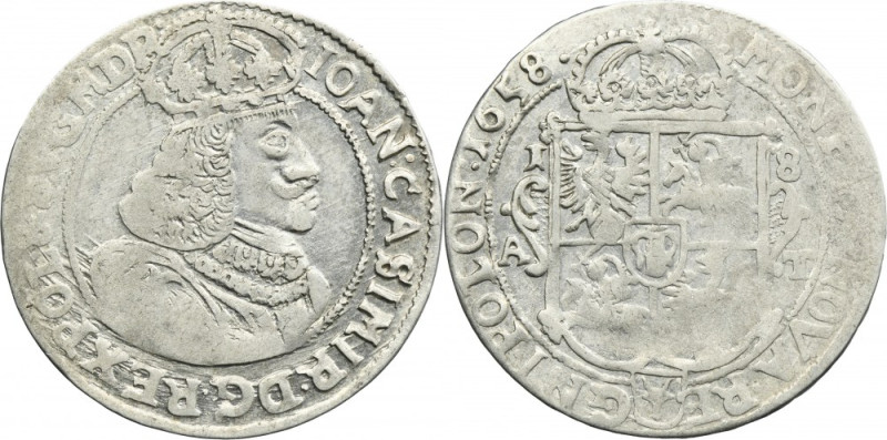 John II Casimir, 1/4 Thaler Posen 1658 AT Variety with endng of the obverse lege...