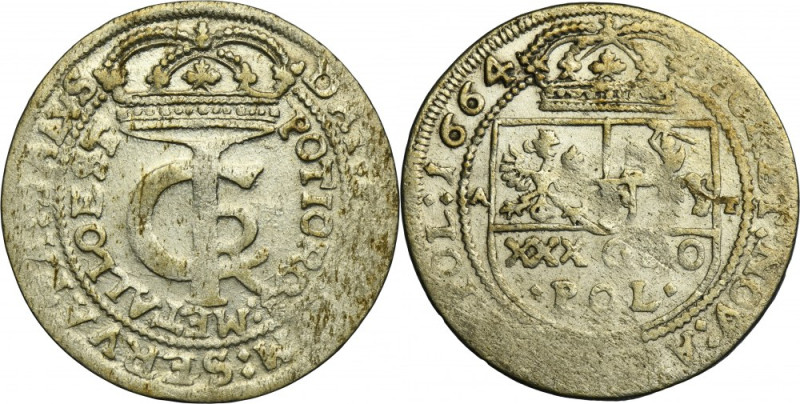 John II Casimir, Tymf Krakau 1664 AT - SALVS - UNLISTED Unlisted variety in Szła...