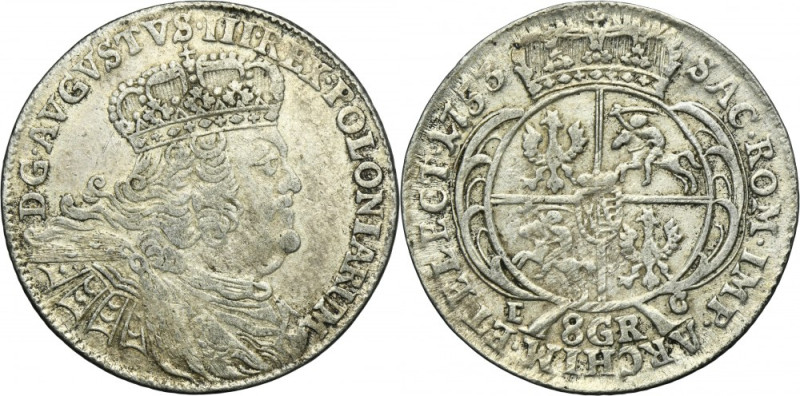 Augustus III of Poland, 8 Groschen Leipzig 1753 EC First year of issue of 8 gros...