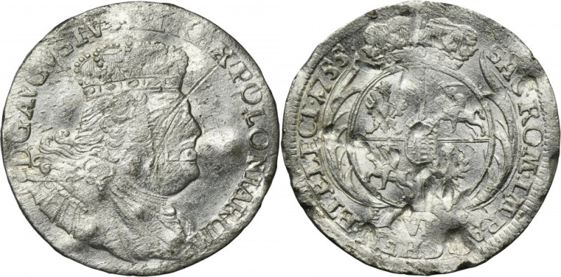 Augustus III of Poland, 6 Groschen Leipzig 1755 EC Variety with wide bust of the...