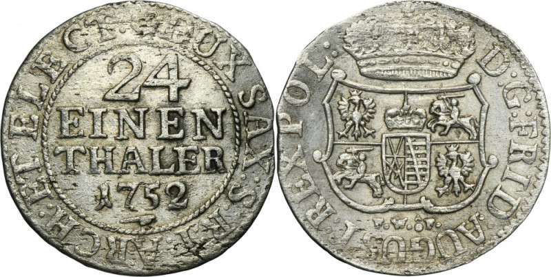 Augustus III of Poland, 1/24 Thaler Dresden 1752 FWôF Vairety with initials FWôF...