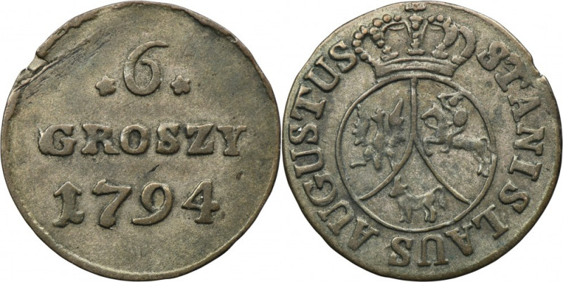 Poniatowski, 6 Groschen 1794 Variety with the 'typical' number 6 and without a d...