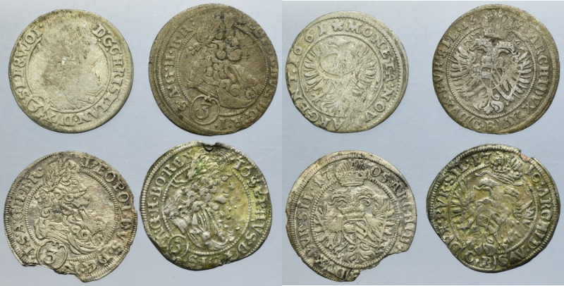 Lot, Silesia and Silesia Habsburg rule, 3 Kreuzer Brieg (4 pcs.) Lot of four coi...